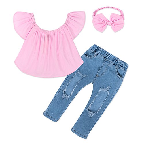 Fashion Style for girls of Chiffon long sleeves Tops with Stars Printed  + jeans pants in autumn sets children's clothes ST316