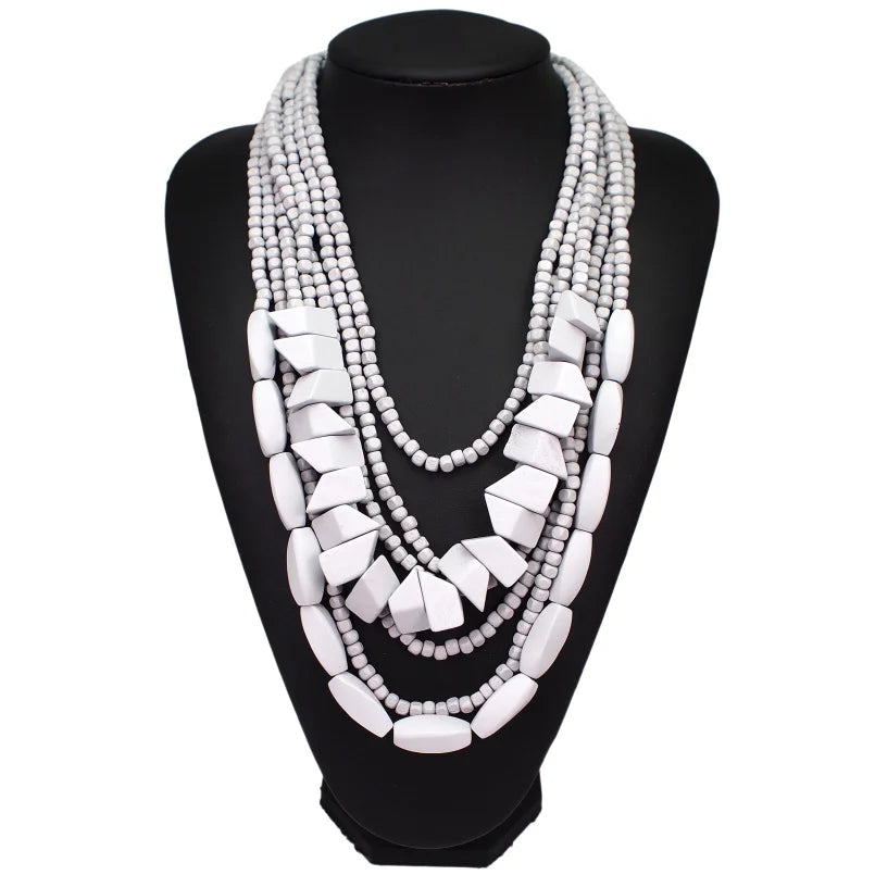 MANILAI Bohemian Multilayer Wood Bead Choker Necklaces For Women Handmade Beaded Statement Necklace Jewelry