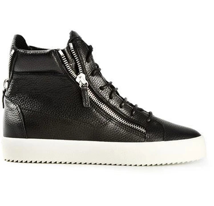 Celebrity Fashion Stars Men Vulcanize Shoes Men Spring Autumn Black PlatformSneakers Lace-up High Top Kanye Shoes Side Zipper