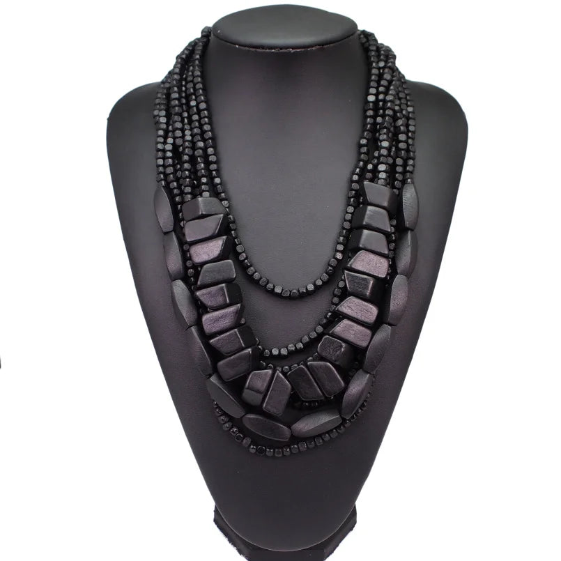 MANILAI Bohemian Multilayer Wood Bead Choker Necklaces For Women Handmade Beaded Statement Necklace Jewelry