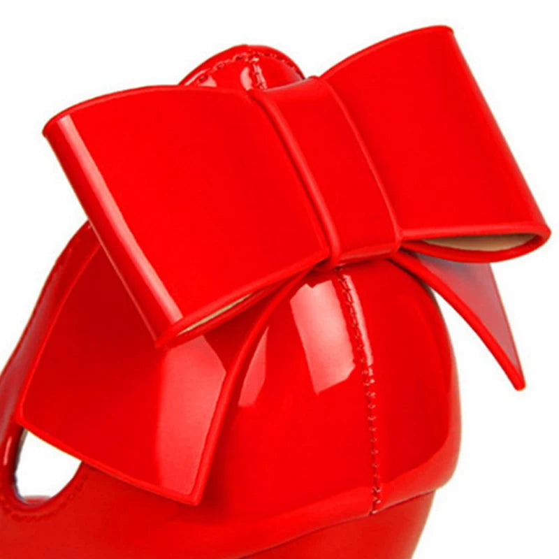 Spring Patent Leather Fashion Bowtie Women's Shoes Back Heel Cut-Outs Sexy Pumps Female High Heels Pointed Toe Dress Party Shoes