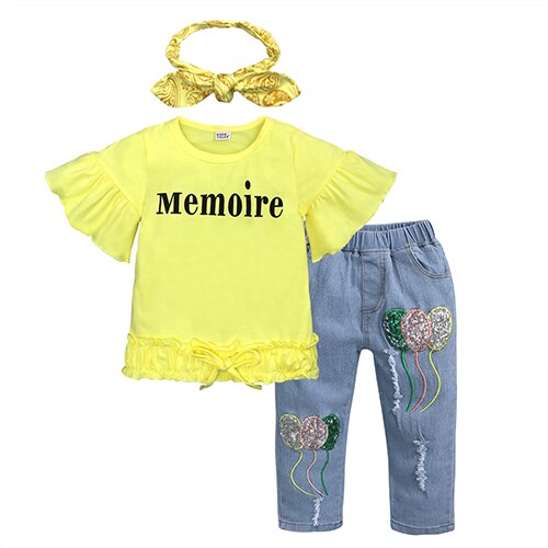 Fashion Style for girls of Chiffon long sleeves Tops with Stars Printed  + jeans pants in autumn sets children's clothes ST316