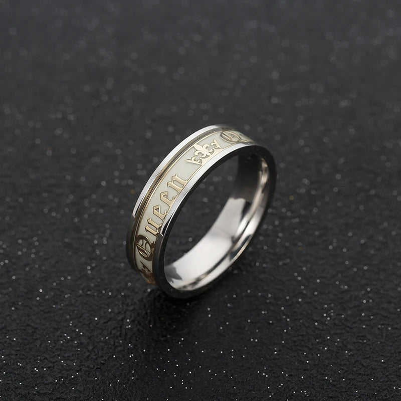 Luminous Stainless Steel Couple Ring Golden Crown Her King His Queen husband and wife Jewelry Anniversary Gift