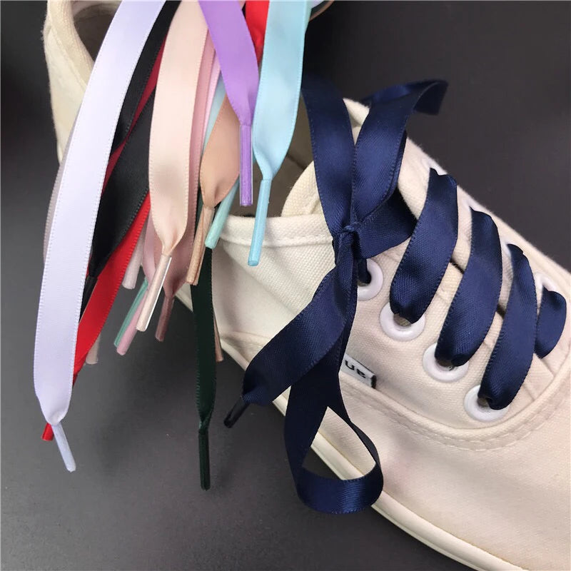 New 1Pair 1CM Width Satin Silk Ribbon Shoelaces 80/100/120/150CM Length Sneaker Sport Shoes Lace Adult Children's laces S2