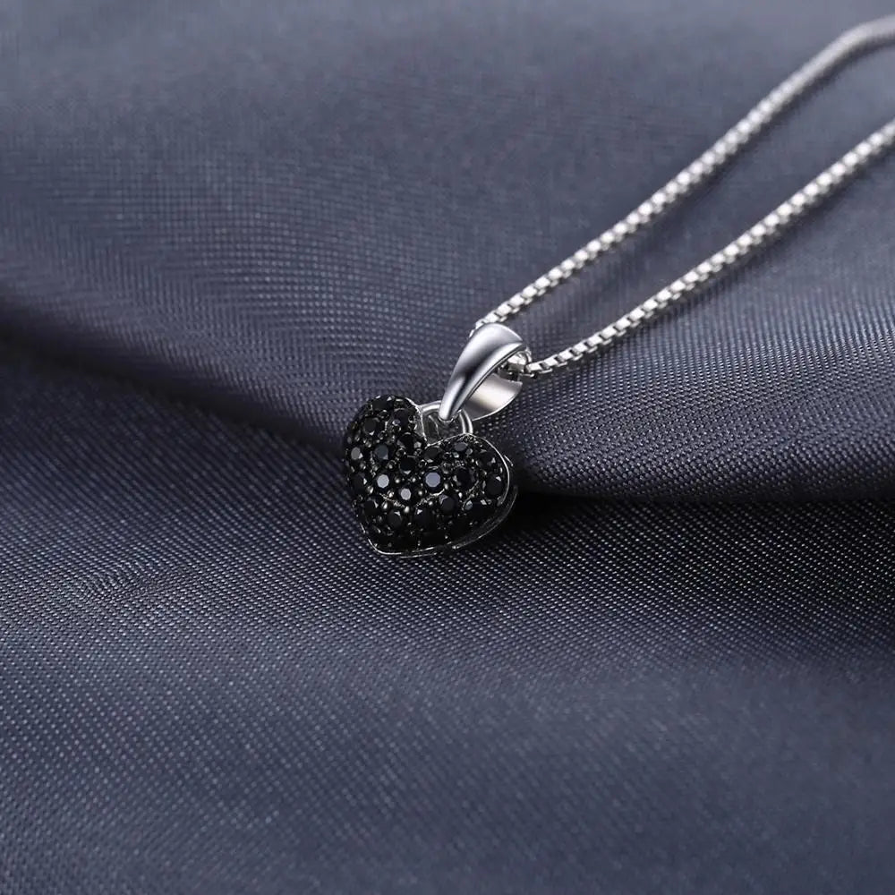 JewelryPalace Heart Love Natural Black Spinel Gemstone 925 Sterling Silver Pendant Necklace for Women Fashion Jewelry No Chain