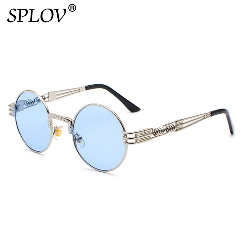 SPLOV New Fashion Retro Steampunk Round Metal Sunglasses for Men and Women Double Spring Leg Colorful Eyewear UV400