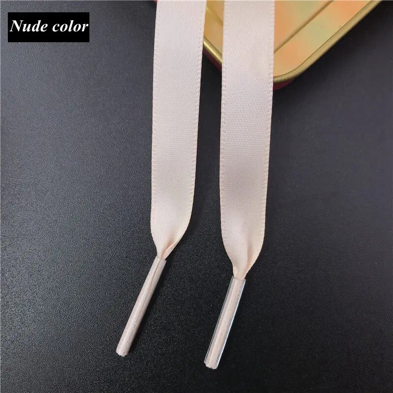 New 1Pair 1CM Width Satin Silk Ribbon Shoelaces 80/100/120/150CM Length Sneaker Sport Shoes Lace Adult Children's laces S2