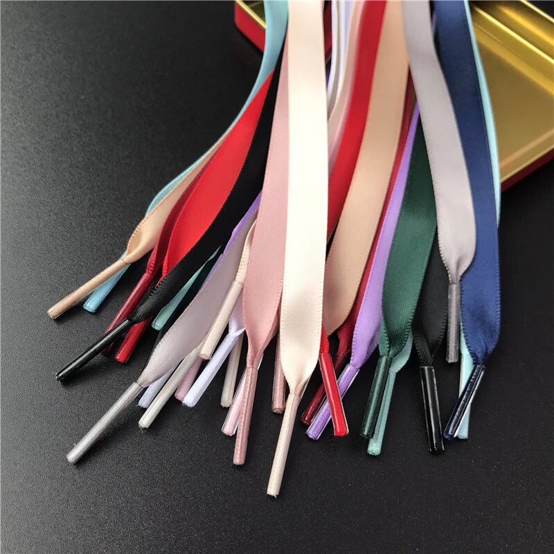 New 1Pair 1CM Width Satin Silk Ribbon Shoelaces 80/100/120/150CM Length Sneaker Sport Shoes Lace Adult Children's laces S2