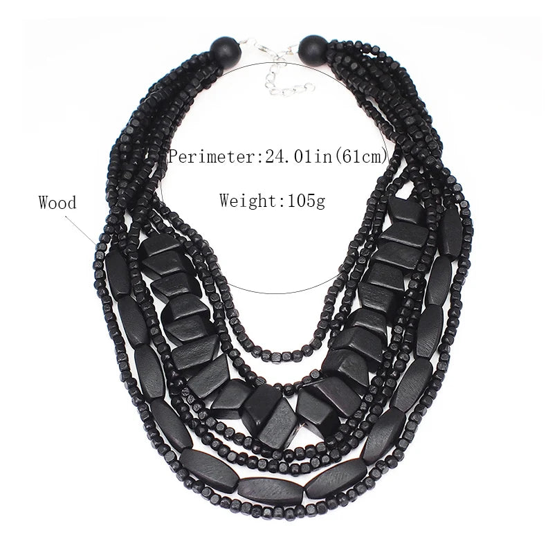 MANILAI Bohemian Multilayer Wood Bead Choker Necklaces For Women Handmade Beaded Statement Necklace Jewelry