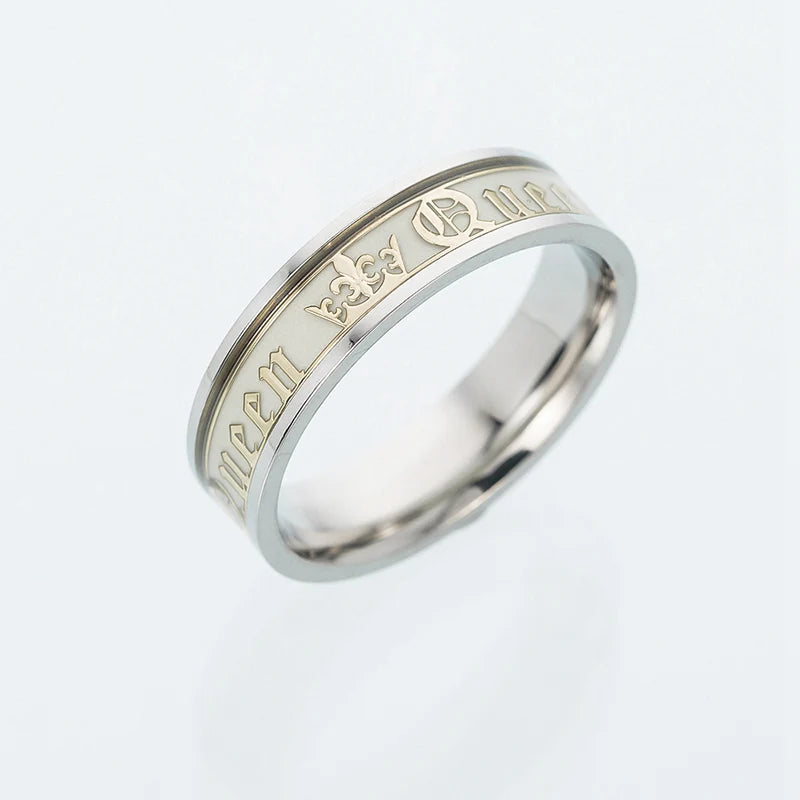 Luminous Stainless Steel Couple Ring Golden Crown Her King His Queen husband and wife Jewelry Anniversary Gift