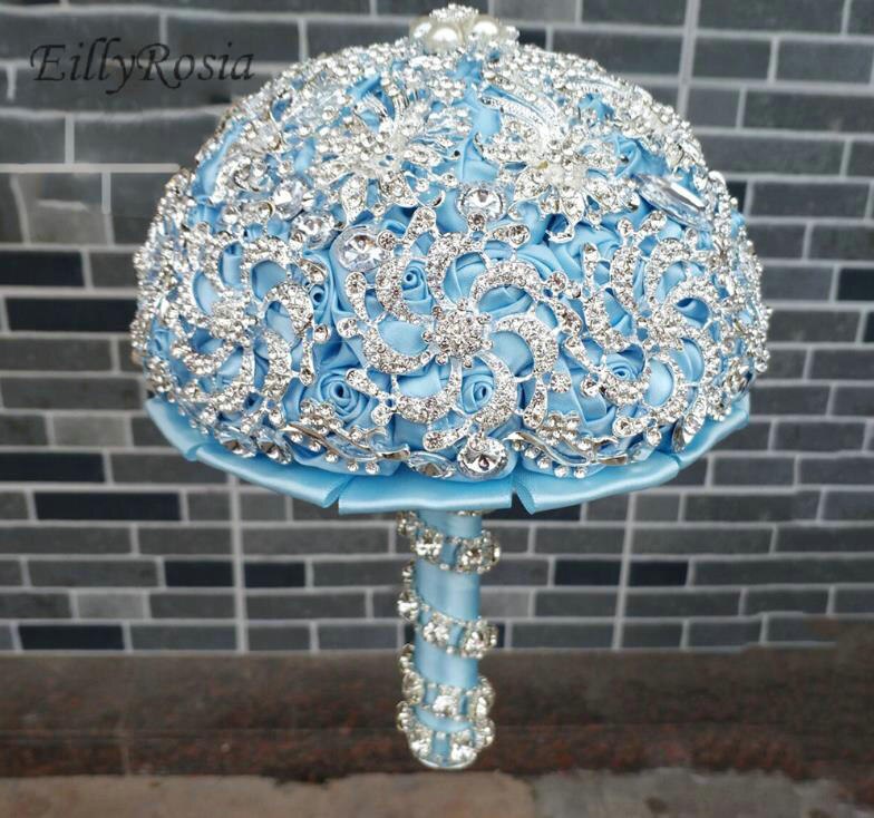 Luxury Bridal Bouquet Sparkly Rhinestones Crystals Gray Satin Roses Custom Made Bride Flower Bouquet bruidsboeket ramos de novia