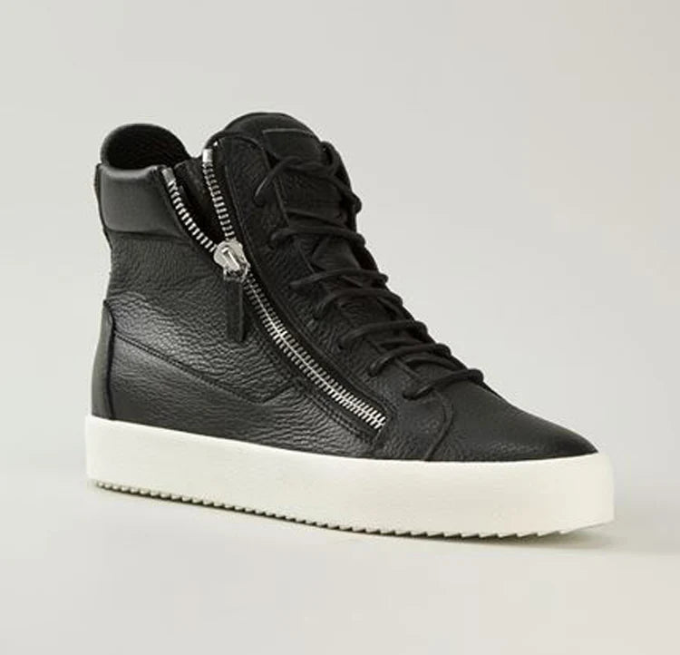Celebrity Fashion Stars Men Vulcanize Shoes Men Spring Autumn Black PlatformSneakers Lace-up High Top Kanye Shoes Side Zipper