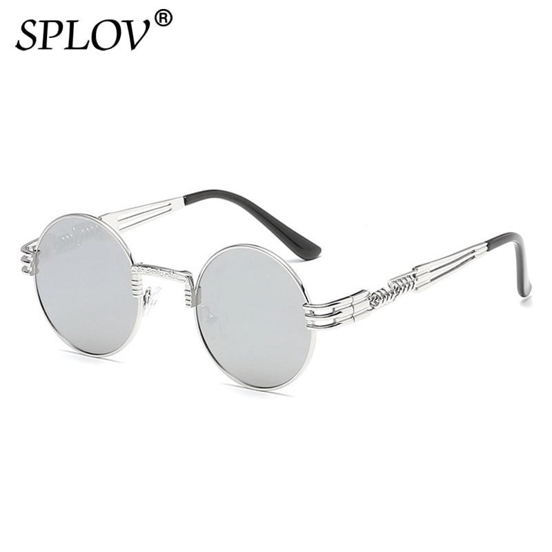 SPLOV New Fashion Retro Steampunk Round Metal Sunglasses for Men and Women Double Spring Leg Colorful Eyewear UV400