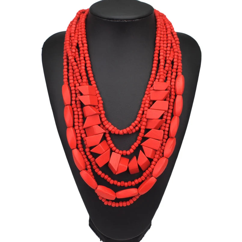 MANILAI Bohemian Multilayer Wood Bead Choker Necklaces For Women Handmade Beaded Statement Necklace Jewelry