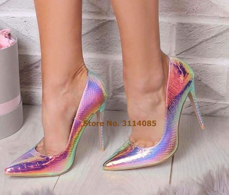 Women Fantastic Pink Blue Snakeskin Dress Pumps Multicolor Thin High Heels Shallow Python Gladiator Shoes Party Shoes Wedding