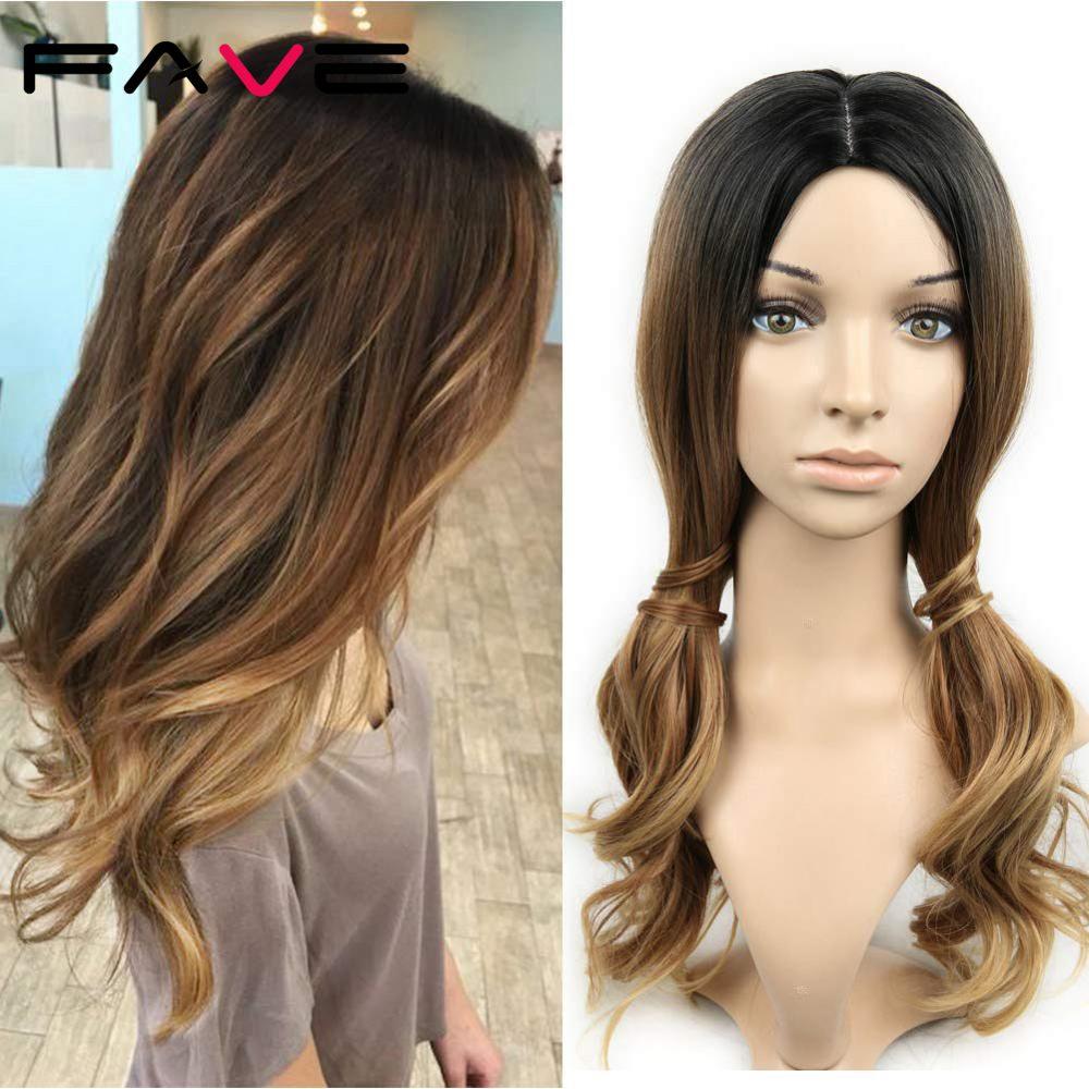 FAVE Long Wavy Wigs Ombre Gray To Watermelon Red Black Grey Purple Blue Brown Synthetic Hair For Black White Women Cosplay Party
