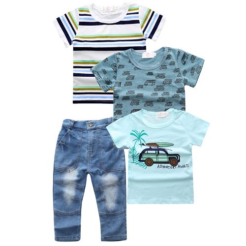 Spring Kids clothing Children's clothing Short Sleeved T-shirt + Jeans 2 Pcs  Boy Clothes Boys Casual Clothing Set Suit For Boy