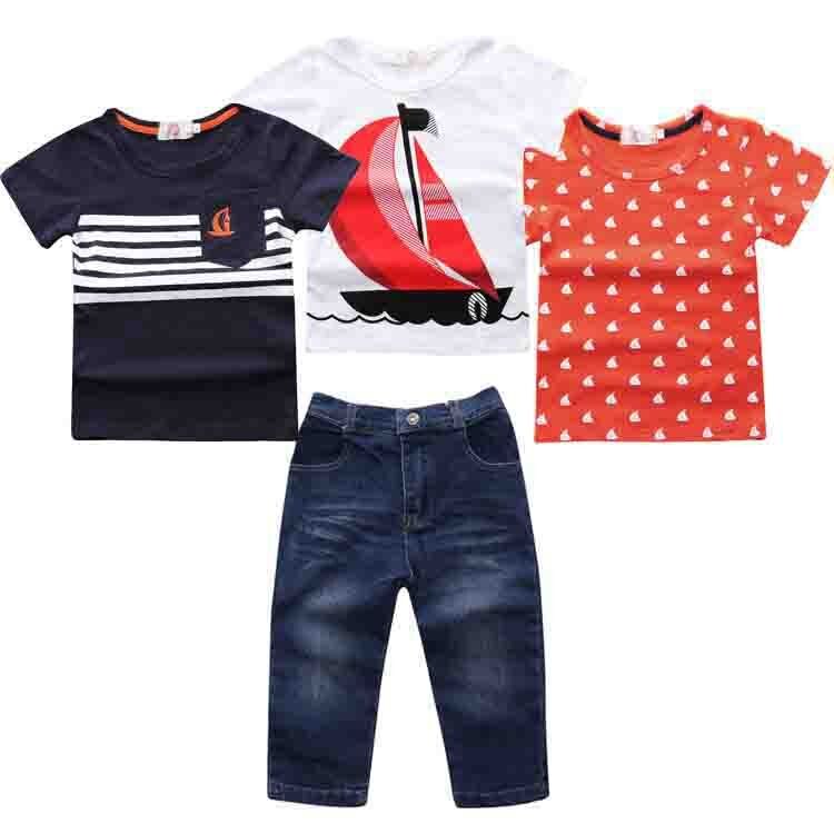 Spring Kids clothing Children's clothing Short Sleeved T-shirt + Jeans 2 Pcs  Boy Clothes Boys Casual Clothing Set Suit For Boy