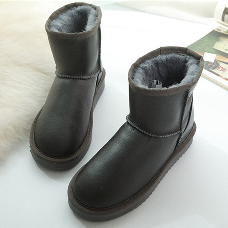 Hot Sale Snow Boots Women Waterproof Genuine Leather Ankle 100% Natural Wool Lined Winter Warm Shoes Rubber Boots Plus 35-44