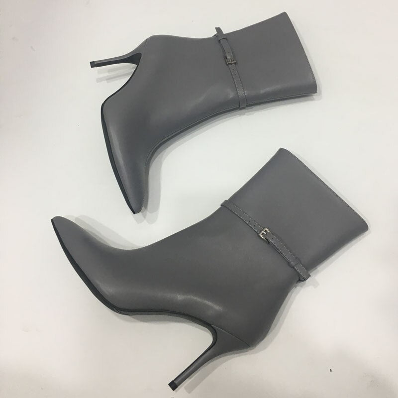 Casual Office Shoes For Ladies 2020 New Arrivals Grey  Color Matte Leather Fashion Short Boots Match Everything Heel 10 cm Shoes