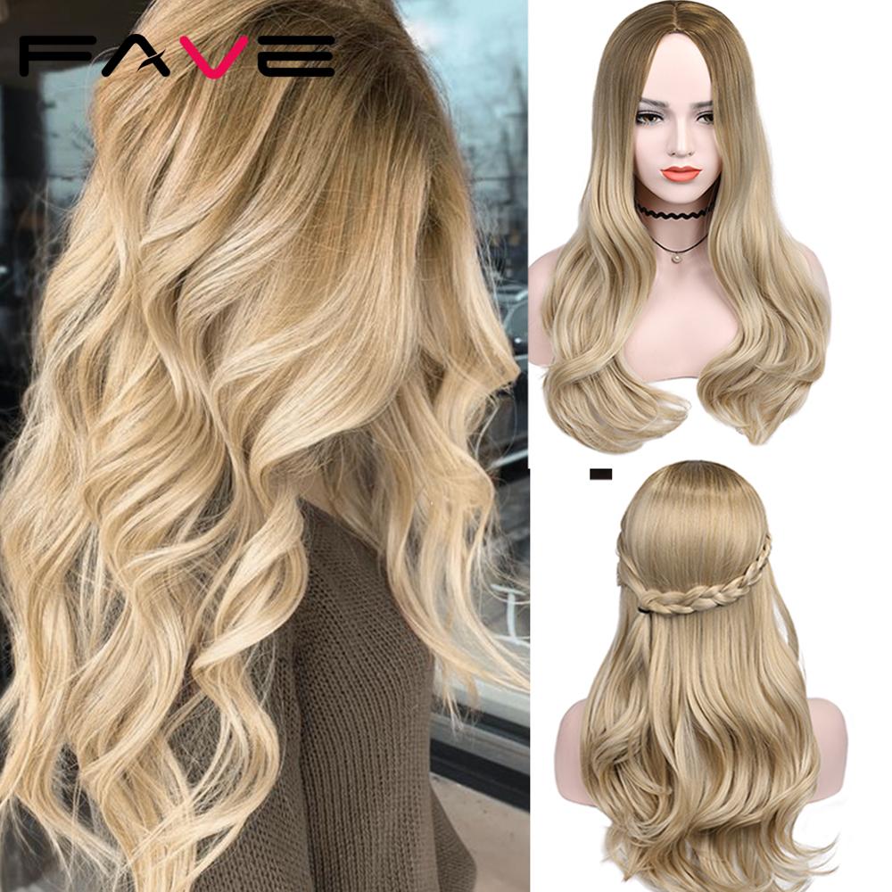 FAVE Long Wavy Wigs Ombre Gray To Watermelon Red Black Grey Purple Blue Brown Synthetic Hair For Black White Women Cosplay Party