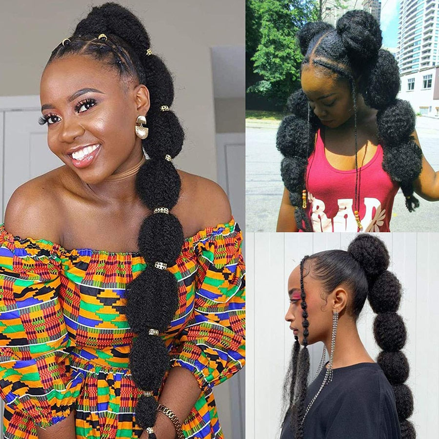 Hairpiece Ponytail Hair Extension for Black Women Afro Puff Kinky Curly Horse Tail Clip in Drawstring False Pigtail Synthetic
