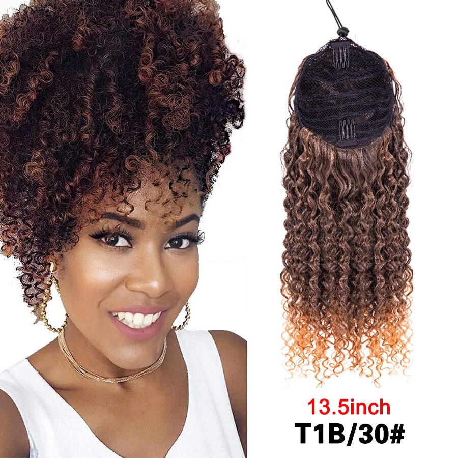 Puff Drawstring Ponytail Afro Kinky Curly Ponytail Hair Extension Ombre Synthetic Clip In Pony Tail Extension 9/13.5Inch Pontail
