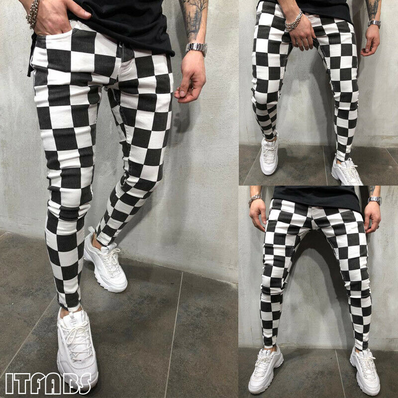 Hirigin 2019 New Men's Summer Fashion Slim Comfortable Striped Plaid Black White Casual Pencil Pants Men Clothes