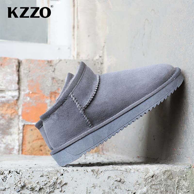 KZZO Mini Ankle Men Snow Boots Sheepskin Leather Natural Fur Wool Lined Winter Warm Non-slip Short Waterproof Australian Classic