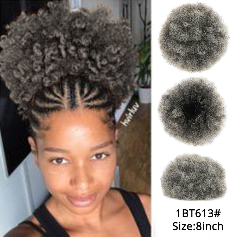 Alileader Synthetic New Kinky Hair Bun Claw Clip Ponytail Hair Extensions Drawsting Short Ponytail Fluffy Afro Short Hair Buns