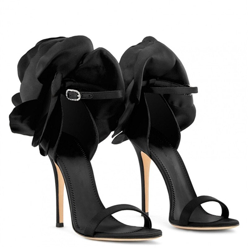 Women's Sandals 2023 Women High Heels Shoes Silks Satins Party Buckle Shoes Rome Flower Round Toe Sandals Summer Shoes For Women