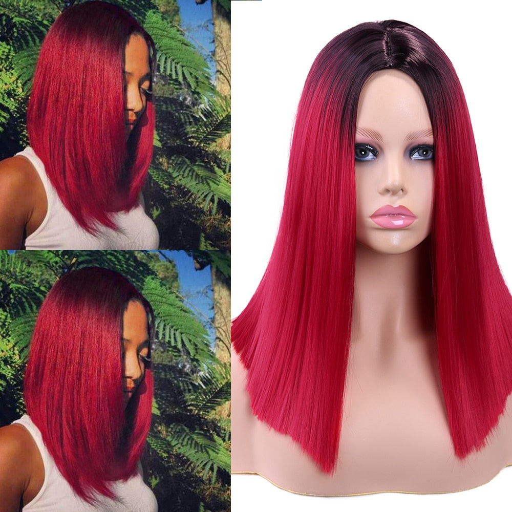 FAVE Ombre Black Purple/Blonde/Grey/Flax Brown/ Straight Synthetic Wig Shoulder Length Middle Part Cosplay For Women's Daily Wig