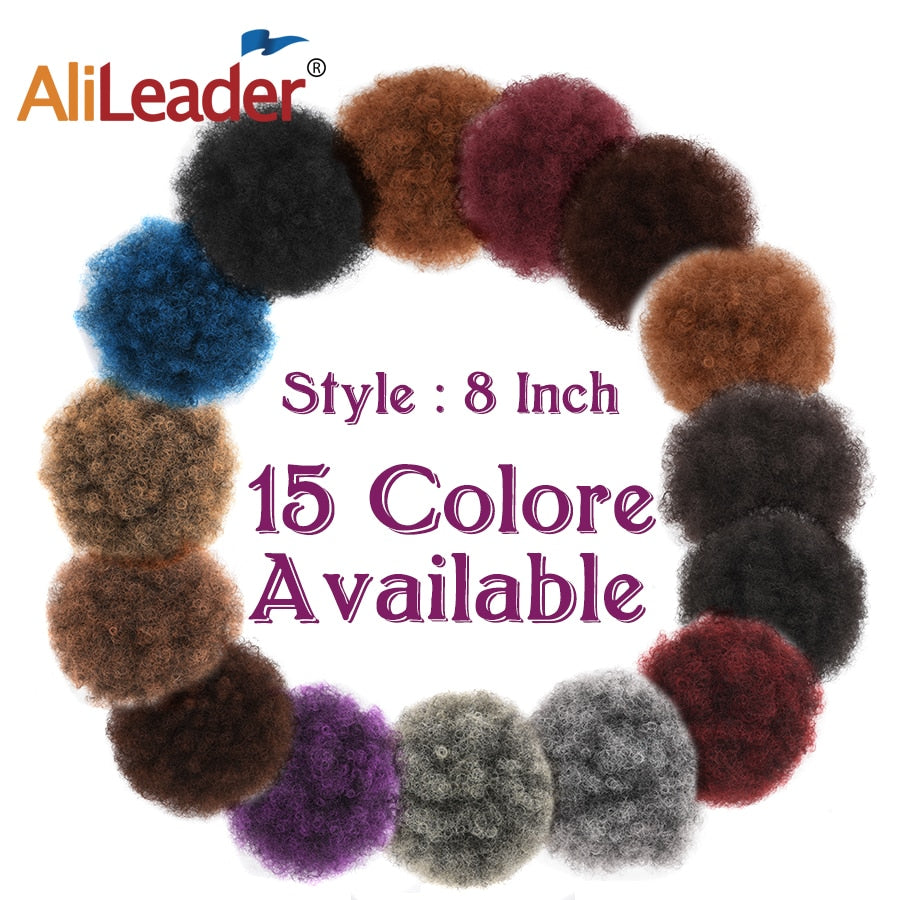 Alileader Synthetic New Kinky Hair Bun Claw Clip Ponytail Hair Extensions Drawsting Short Ponytail Fluffy Afro Short Hair Buns