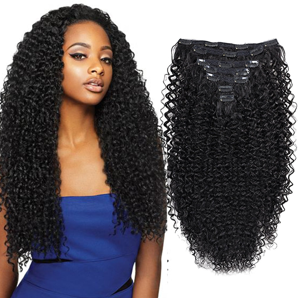 Synthetic Clip In Hair Extension Full Head Long 26”140g Afro Kinky Curly Fake Hair Pieces Clip-on Blacke Brown hairpin For Women