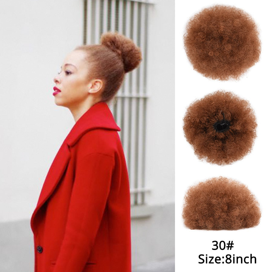 Alileader Synthetic New Kinky Hair Bun Claw Clip Ponytail Hair Extensions Drawsting Short Ponytail Fluffy Afro Short Hair Buns