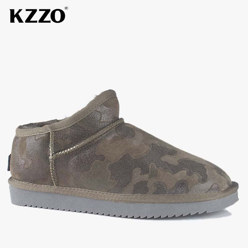 KZZO Mini Ankle Men Snow Boots Sheepskin Leather Natural Fur Wool Lined Winter Warm Non-slip Short Waterproof Australian Classic