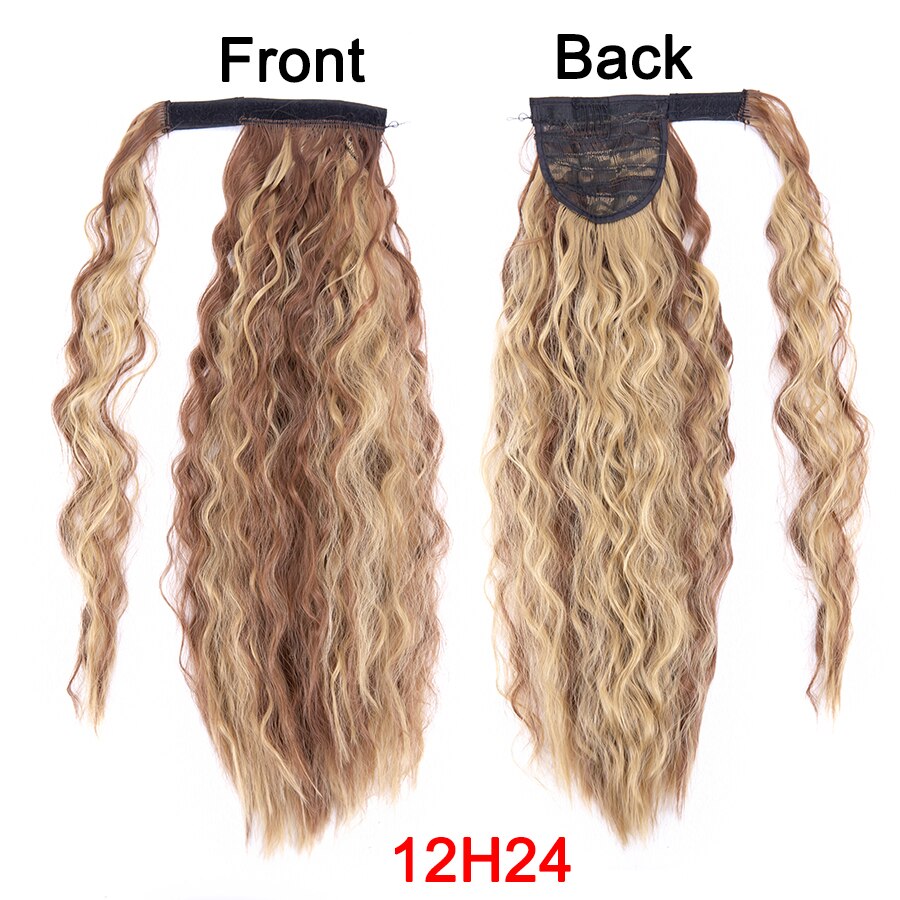 Synthetic Corn Wavy Ponytail 22Inch Long Curly Ponytail Wrap On Clip Hair Extensions Ombre Blonde Brown Fack Ponytail Hairpieces