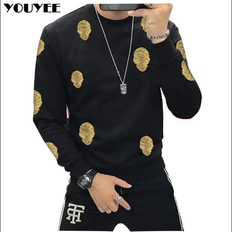 Man Hoodie Rhinestone Alien Casual Sweatshirt New Fashion Hoody Fleece Warm Streetwear High-Quality Men’s Clothing Winter Autumn