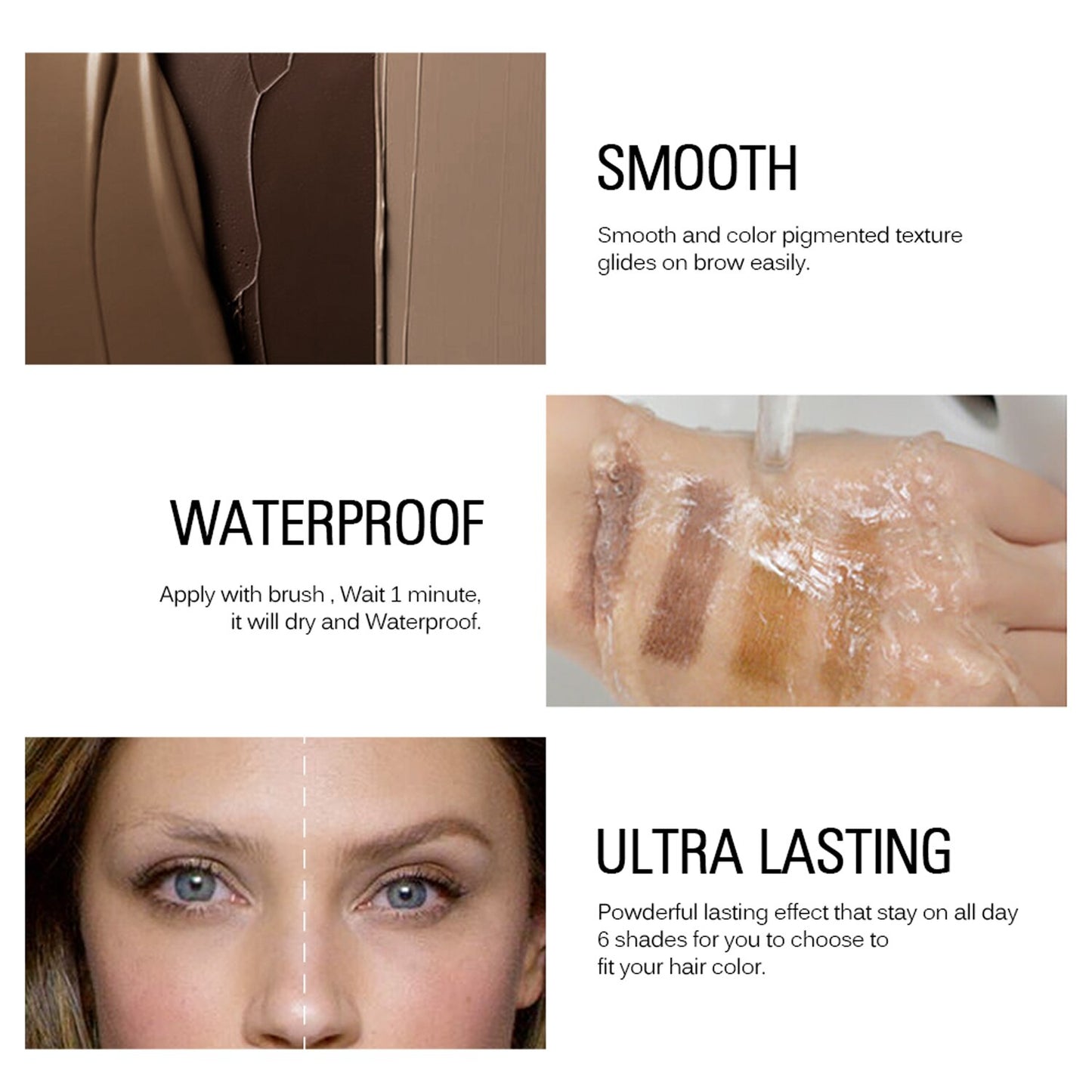 6 Colors Black Brown Eyebrow Gel Long Lasting Waterproof Eye Brow Tint Cream Smooth Makeup Eyebrow Wax Pomade Cosmetics 6ML