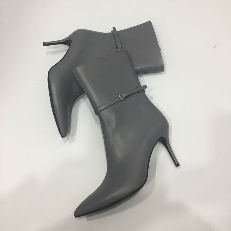 Casual Office Shoes For Ladies 2020 New Arrivals Grey  Color Matte Leather Fashion Short Boots Match Everything Heel 10 cm Shoes