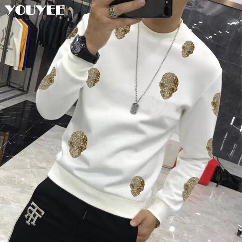 Man Hoodie Rhinestone Alien Casual Sweatshirt New Fashion Hoody Fleece Warm Streetwear High-Quality Men’s Clothing Winter Autumn
