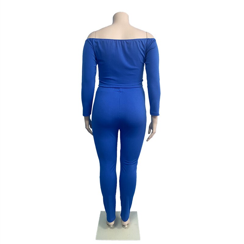 Sexy Outfit Clubwear Two Piece Set Women Backless Off Shoulder Top and Pants Bodycon Plus Size Clothing Dropshipping Wholesale
