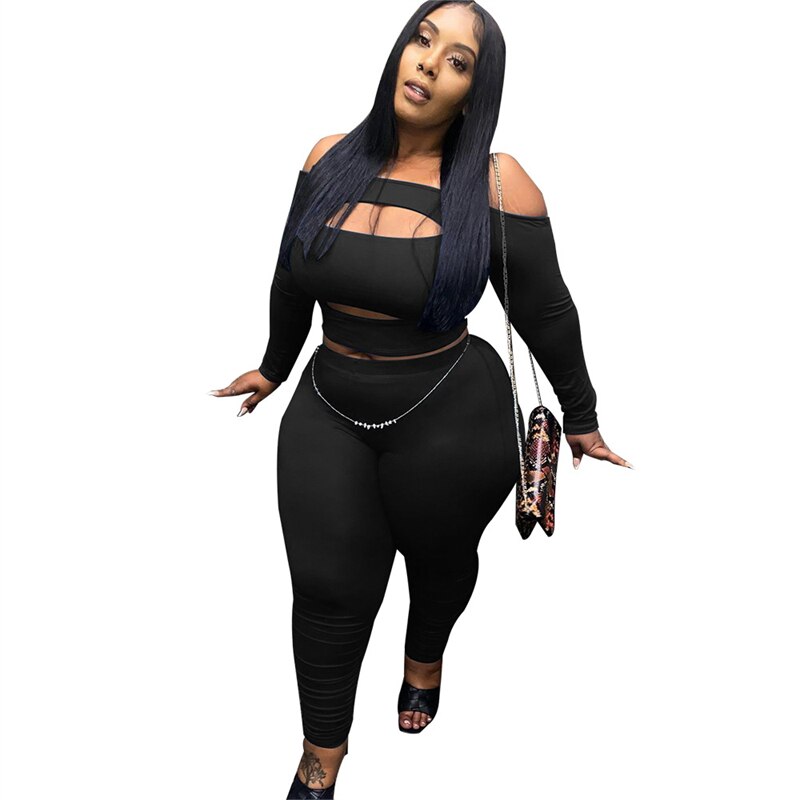 Sexy Outfit Clubwear Two Piece Set Women Backless Off Shoulder Top and Pants Bodycon Plus Size Clothing Dropshipping Wholesale