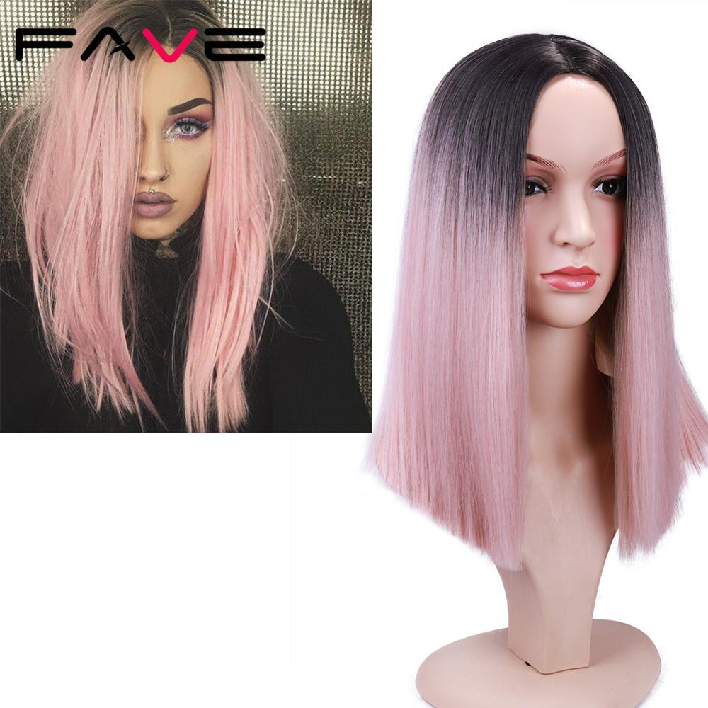 FAVE Ombre Black Purple/Blonde/Grey/Flax Brown/ Straight Synthetic Wig Shoulder Length Middle Part Cosplay For Women's Daily Wig