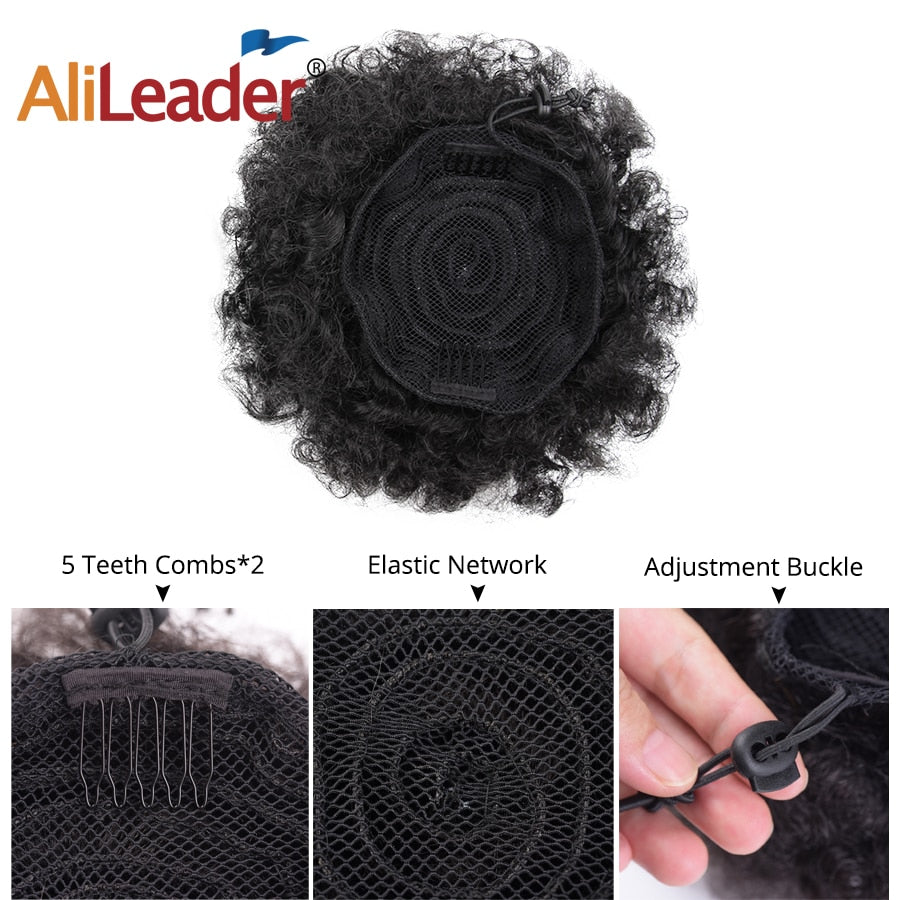 Alileader Synthetic New Kinky Hair Bun Claw Clip Ponytail Hair Extensions Drawsting Short Ponytail Fluffy Afro Short Hair Buns