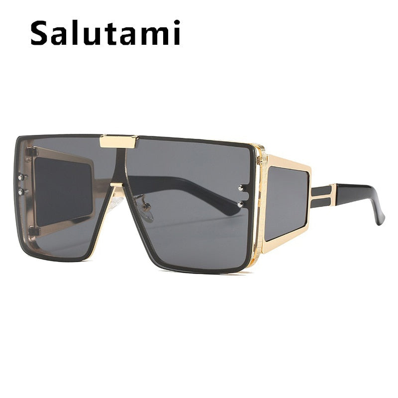 Unique Sexy Cool One Piece Sunglasses For Women And Men Luxury Brand Flat Wide Leg Alloy Sun Glasses Female Square Hip Hop Shade