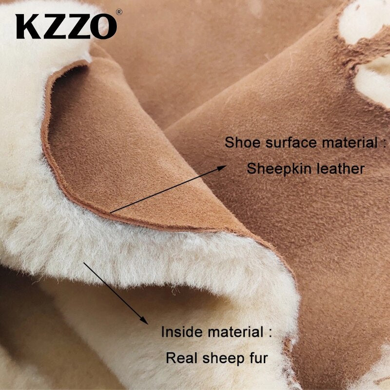 KZZO Mini Ankle Men Snow Boots Sheepskin Leather Natural Fur Wool Lined Winter Warm Non-slip Short Waterproof Australian Classic