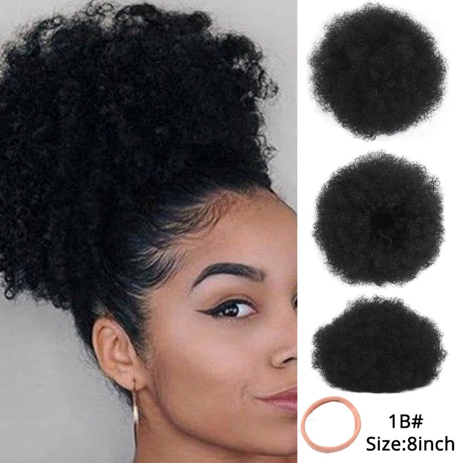 Alileader Synthetic New Kinky Hair Bun Claw Clip Ponytail Hair Extensions Drawsting Short Ponytail Fluffy Afro Short Hair Buns