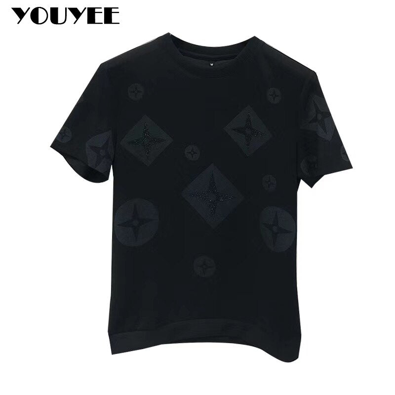 T-Shirt Men Rhinestone Pink Shirt Large Size 4XL New 2022 Summer Personalized Trend High Quality Short Sleeve Tees Male Top