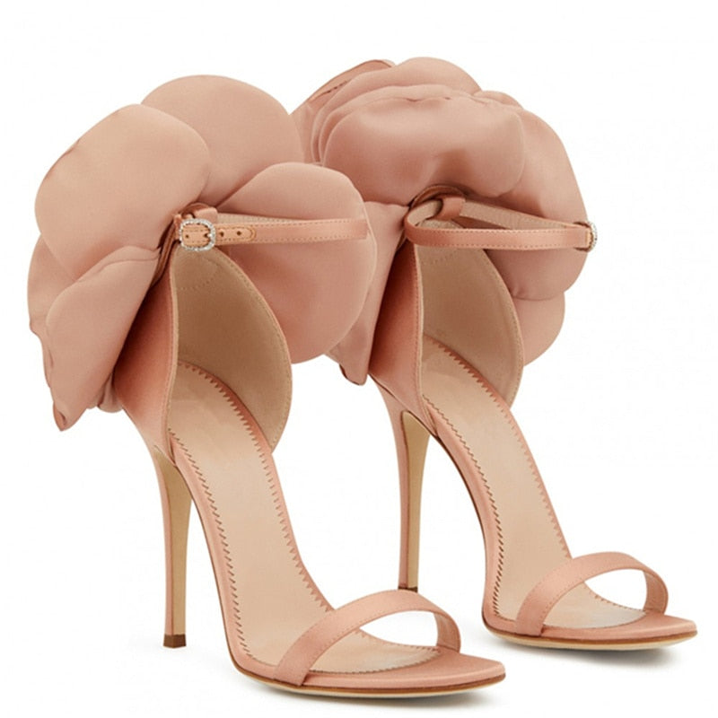 Women's Sandals 2023 Women High Heels Shoes Silks Satins Party Buckle Shoes Rome Flower Round Toe Sandals Summer Shoes For Women